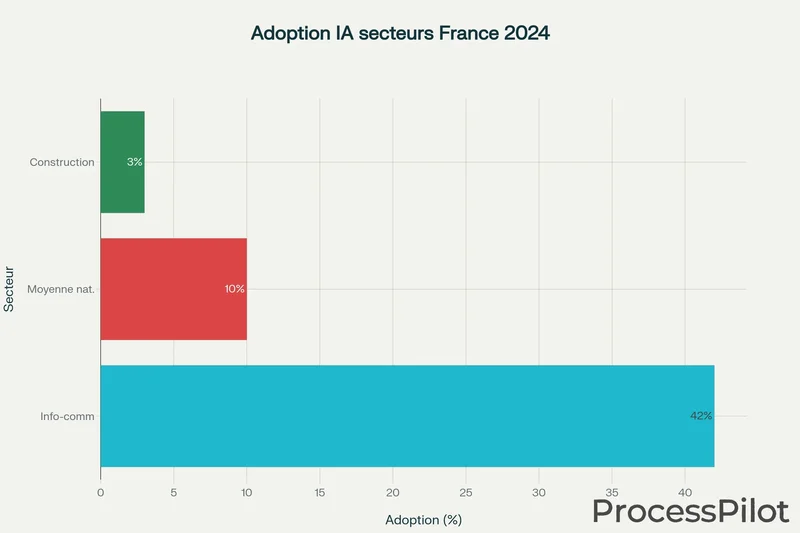 Adoption de l'IA par secteur d'activité en France - Le BTP accuse un retard significatif [source: INSEE](https://www.insee.fr/fr/statistiques/8604126)
