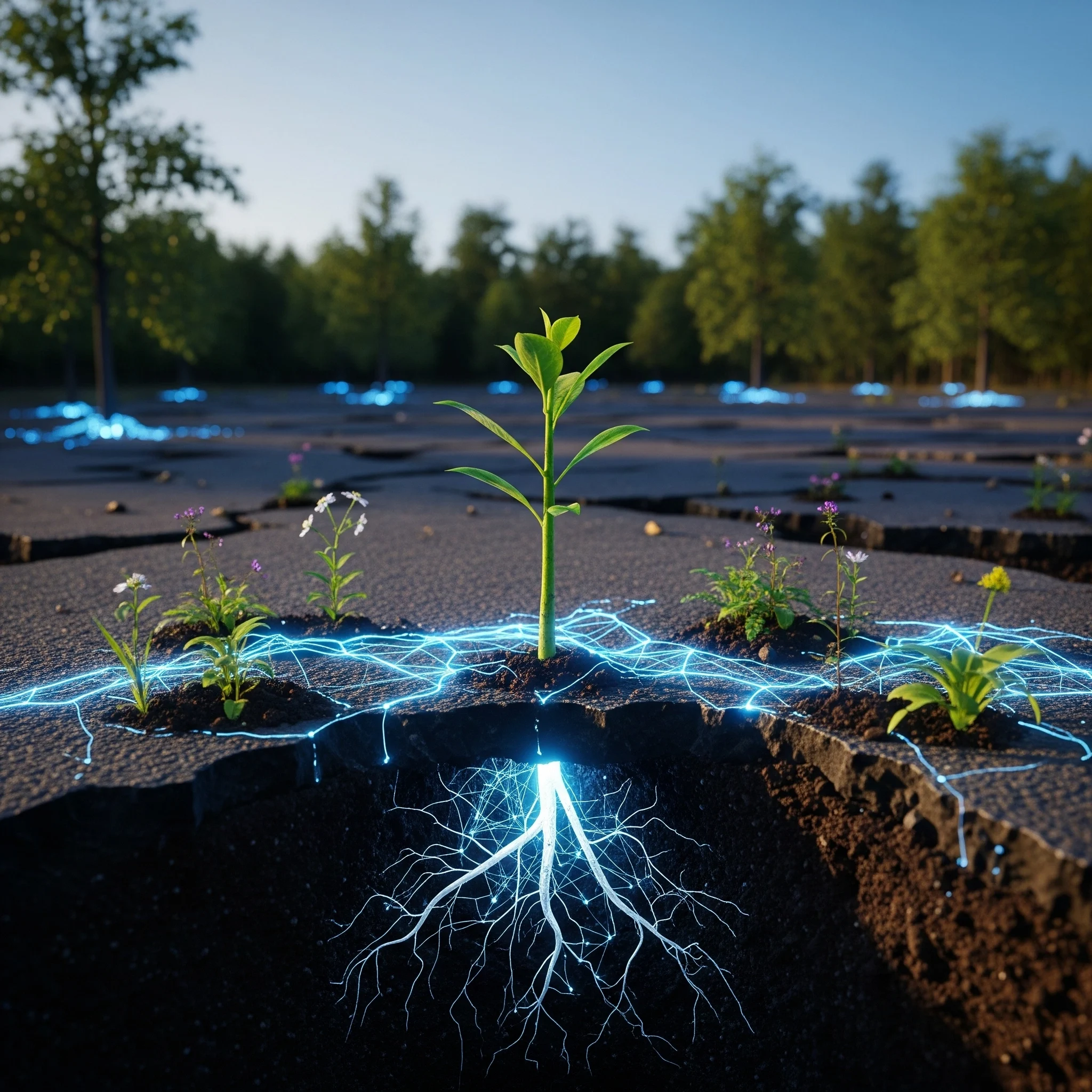 Illustration symbolisant la connexion entre la technologie, l'humain et la nature