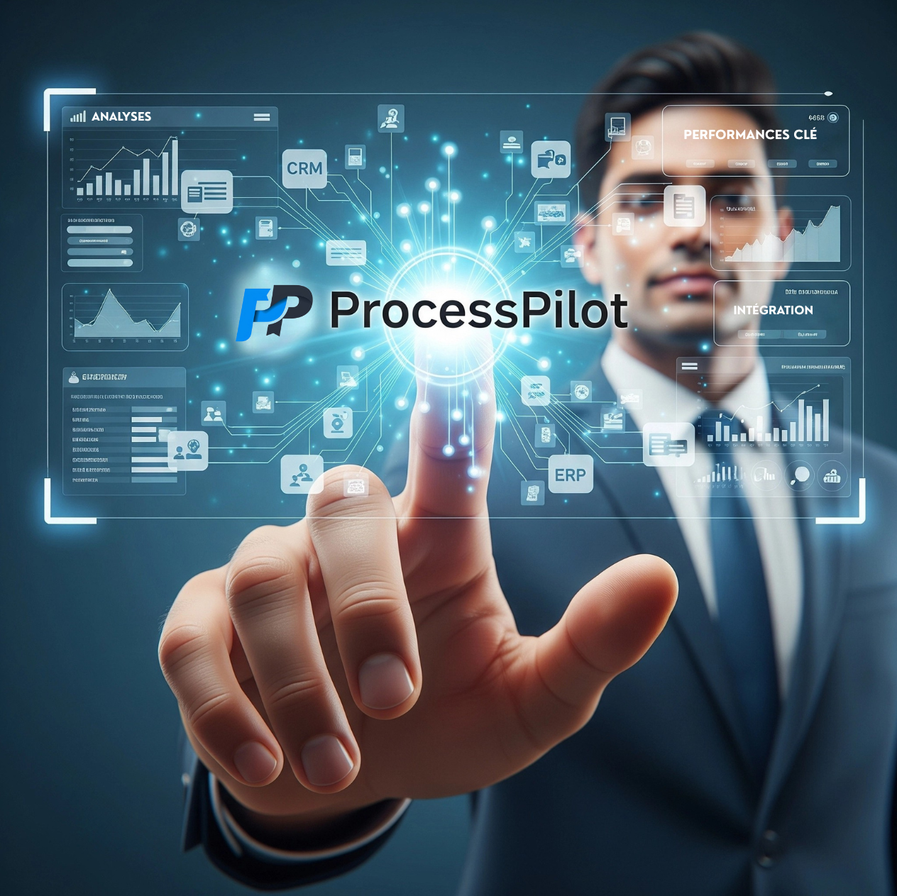 Dirigeant interagissant avec la solution ProcessPilot et ses indicateurs de performance clés